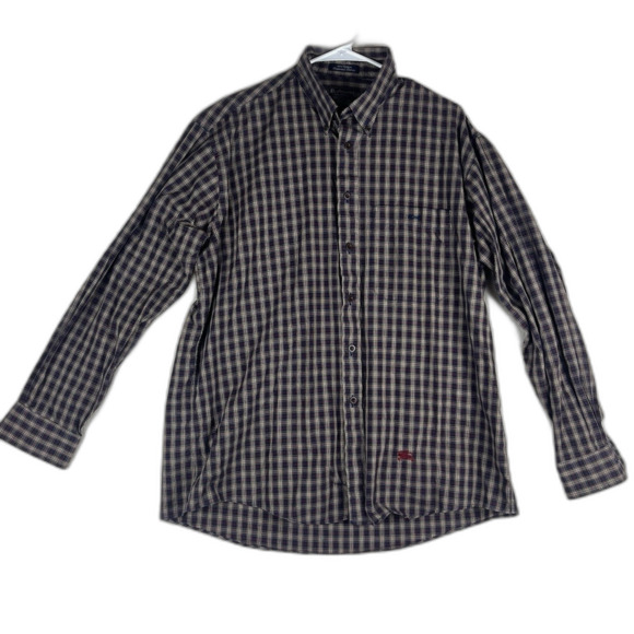 Vintage Burberrys of London Shirt Mens Large Brown Plaid Button Up USA Made - Picture 1 of 6